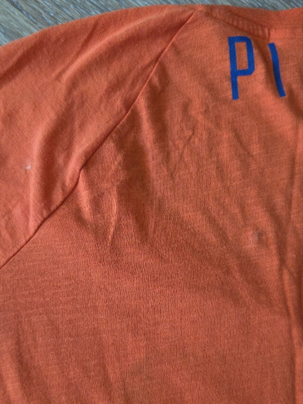 PINK Victoria's Secret Orange V-Neck Tee with Blue Sequin UF - Picture 4 of 4